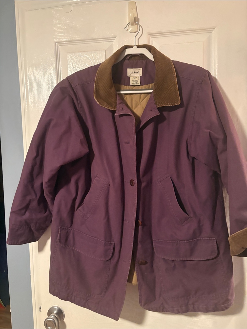 LL BEAN women’s 1X BARN style coat cotton canvas and thin sulfate lining purple